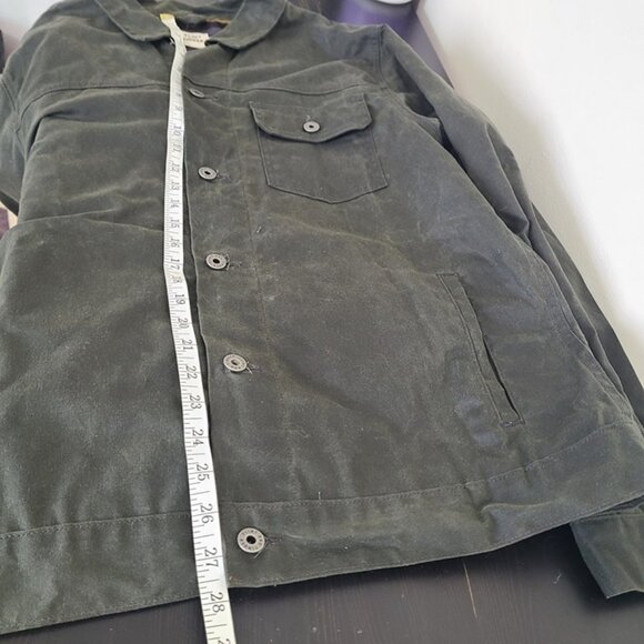 Flint And Tinder Mens XL Flannel Lined Waxed Trucker Jacket Green Workwear - Picture 6 of 9